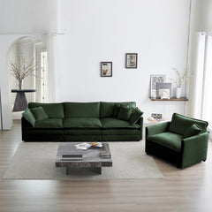 2-Piece Upholstered Sofa, Living Room Sectional Sofa Set Modern Sofa Couches Set , Deep Seat Sofa for Living Room Apartment, 1+3 Seat Green Chenille