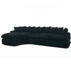 [NEW ARRIVED] [VIDEO PROVIDED]   127''  Large Sectional Sofa ,Elegant Curved Design ,High-Resilience Foam ,Ten Back Cushions,L-Shape Left Sofa,No Assembly  Required , (Black
-Soft Corduroy Fabric)