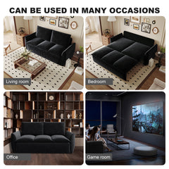 70.9' Pull Out Sofa Bed, 3-Seat Convertible Sleeper Sofa with 2-in-1 Pillow and Blanket Set,Multi-Functional Velvet Loveseat Bed,Black