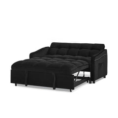 Loveseats Sofa Bed with Pull-out Bed,Adjsutable Back and Two Arm Pocket,TypeC and USB Charging with Copper nail,Black (47'x53'x31')