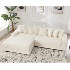 [NEW ARRIVED] [VIDEO PROVIDED] Oversized Two-Piece  Couches,  L Shaped Sofa, Corduroy, Left Chaise Daybed,with Armrests,Eight Throw Pillows,Corner Sofa,Easy To Assemble, Beige
