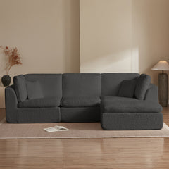 Cloud Sectional Couch for Living Room, Convertible L-Shape Sofa with Ottoman, 3 Seater Modular Design in Gray Chenille Fabric, 110 inches