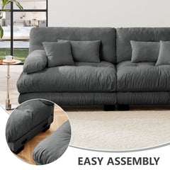 3-Seater Sectional Sofa Modular Deep Seat Sofa Couch , Chenille Sofa Soft Comfy Upholstered Furniture for Living Room, Apartment, Studio, Office,Chenille Gray
