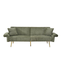 Modern Corduroy Sofa Bed, Foldable Double Sofa with Armrests, Green Velvet, 79 Inch