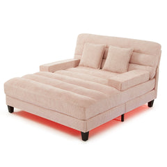 Modern Chaise Lounge Sofa 57.1' Sofa Bed with Adjustable Backrest and LED Light Strip, Pink Chenille Upholstered