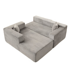 Compression Sectional Couch with Comfy Chaise, Boneless L Shape Sofa with Deep Seat, Minimalist Modular Couches Sleeper for Living Room Bedroom Apartment Lounge,corduroy,Grey