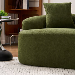 LY-025S Green Curved Loveseat: Compressed No Assembly, Chenille Small Sofa, 30D Sponge, Compact for Apartments, 65' L, 300Lbs, 3 Pillows