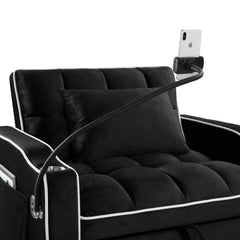 Convertible Sleeper Chair Sofa Bed with Multi-Pockets, Adjustable Pull Out Sofa for Small Spaces, Black Velvet