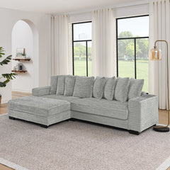 Corduroy Tufted Upholstered Sleeper Sectional Sofa, L-Shaped Modular Convertible Sofa , Can freely change the position of the footrests-Gray(Assembly is required)