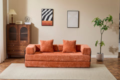 Floor Couch,Compression Sofa,Convertible Floor Sofa Bed-with Pillow Back Support Armrest,Comfy Futon Couch Lounge Sleeper Bed,chenille fabric,for Living Room Bedroom (orange)