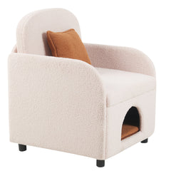 Furniture Style 2 in 1 Pet Friendly  Fluffy Fabric Sherpa Upholstered Leisure Armchair with Lumbar Pillow for Living Room Bedroom Home and Office, Cream White
