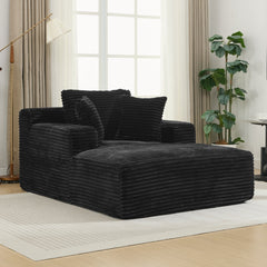Modern Black Corduroy Chaise Lounge Sofa Bed with Removable Pillows, 48.8' Upholstered Sleeper Sofa