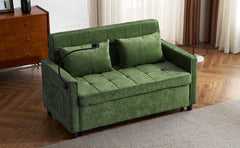 Convertible Loveseat Sofa Bed with Adjustable Backrest, USB Ports, Phone Holder, Side Pockets, Green Chenille, 56.9'