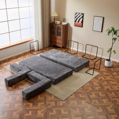 Floor Couch,Compression Sofa,Convertible Floor Sofa Bed-with Pillow Back Support Armrest,Comfy Futon Couch Lounge Sleeper Bed,Chenile fabric,for Living Room Bedroom (DARK-GREY)