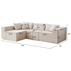104-Inch Corduroy Modular L Shaped Sectional Sofa,Luxury Floor Couch Set,Upholstered Indoor Furniture,Foam-Filled Compressed Sofa for Living Room,Bedroom,4 PC Free Combination