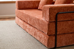 Floor Couch,Compression Sofa,Convertible Floor Sofa Bed-with Pillow Back Support Armrest,Comfy Futon Couch Lounge Sleeper Bed,chenille fabric,for Living Room Bedroom (orange)