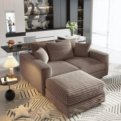 82.7 ' Plush Corduroy 3-Seat Sofa, Modern Comfy Upholstered Sofa Cloud Couch, Deep Seat Couches with Soft Pillows and 1 Ottomans, Convertible Sofa Lounge Chair, for Living Room,Apartment,Office,Camel