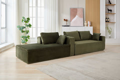 Compression Sectional Couch with Comfy Chaise, Boneless L Shape Sofa with Deep Seat, Minimalist Modular Couches Sleeper for Living Room Bedroom Apartment Lounge,corduroy,Green