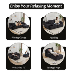 Modern Memory Foam Compressed Sofa,Large Sectional Couches for Living Room,Pet-Friendly Cloud Modular Sectional Sofa,Corduroy Fabric,Extra Deep Loveseat,No assembly required, Black