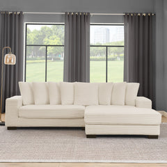 Corduroy Tufted Upholstered Sleeper Sectional Sofa, L-Shaped Modular Convertible Sofa , Can freely change the position of the footrests-Beige(Assembly is required)