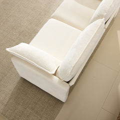 69' PLUSH CLOUD LOVESEAT: Modular 2-Seater Sectional Sofa with 22' Beige Chenille Cushions + 2 Throw Pillows - Compact Size for Apartment, Living Room, Bedroom (Beige)