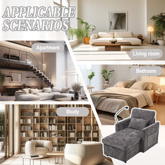Multifunctional Recliner with Storage Backrest and Cell Phone Bracket in Gray Chenille for Living Room and Bedroom
