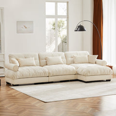 Super Comfort Oversized Modular Velvet Sectional Sofa Couch with Movable Ottoman in Cream