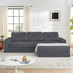Modern Minimalist L-Shape Modular Sectional Sofa with Compressed Corduroy Upholstery in Gray