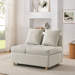 Convertible Sleeper Sofa Chair Adjustable Backrest Recliner with Pullout Sofa Bed with Wheels, Modern Linen Fabric for Living Room for Tight Spaces, Beige