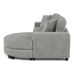 Corduroy Tufted Upholstered Sleeper Sectional Sofa, L-Shaped Modular Convertible Sofa , The arc-shaped footstool can be placed freely on the left and right-Gray