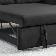 55' Modern Convertible Sofa Bed with 2 Detachable Arm Pockets, Velvet Loveseat Sofa with Pull Out Bed, 2 Pillows and Living Room Adjustable Backrest, Grid Design Armrests