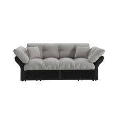 74.8' Queen Pull Out Sofa Bed, 3-in-1 Convertible Sleeper Tufted Sofa with 2 Soft Pillows,Multi-Functional Velvet Loveseat Bed,Grey(New Sku:W1885S00170/W1885S00218)