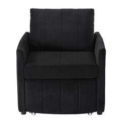 Upholstered Convertible Sleeper Sofa with 5-Position Backrest, Side Pockets, Storage, Black Chenille, 31.5'