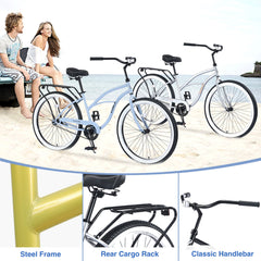 Single Speed Bicycles 26'Inch,Steel Frame, Wide Wheels for Stability, Rear Coaster Brakes,Multiple Colors Men's Beach Cruiser Bike