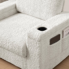 Luxurious Oversized Chaise Lounge Sofa Bed with Storage Ottoman and Armrests, Cup Holders, Faux Rabbit Fur, 42-Inch for Living Room or Bedroom