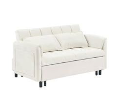 52 'beige modern velvet sofa, sofa pullout bed, small love seat casual sofa with back, pillow, pockets, living room furniture, 3 in 1 convertible sleep sofa bed.