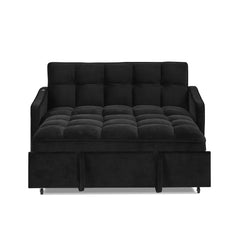 Loveseats Sofa Bed with Pull-out Bed,Adjsutable Back and Two Arm Pocket,TypeC and USB Charging with Copper nail,Black (47'x53'x31')