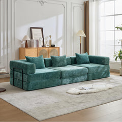 Compression Sofa,Convertible Floor Sofa Bed with Fixed-Shape Frame, Boneless Modular Sectional Sofa,No Assembly Required,Chenille fabric,for Living Room Bedroom,Dark Green