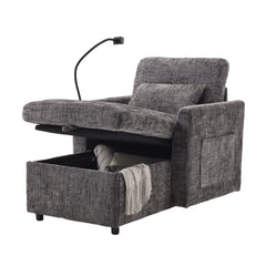 Multifunctional Recliner with Storage Backrest and Cell Phone Bracket in Gray Chenille for Living Room and Bedroom