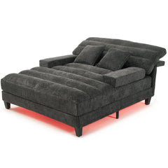 Modern Chaise Lounge Sofa 57.1' Sofa Bed with Adjustable Backrest and LED Light Strip, Grey Chenille Upholstered