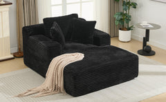 Modern Black Corduroy Chaise Lounge Sofa Bed with Removable Pillows, 48.8' Upholstered Sleeper Sofa