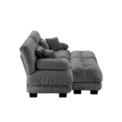 Cloud Couch Sleeper Sofa for Living Room, Chenille 2 Seater sofa with 2 Lumbar pillows and 2 throw pillows , Upholstered Wide Arm Sofa with 2 Ottomans,Chenille Gray