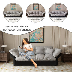 74.8' Queen Pull Out Sofa Bed, 3-in-1 Convertible Sleeper Tufted Sofa with 2 Soft Pillows,Multi-Functional Velvet Loveseat Bed,Grey(New Sku:W1885S00170/W1885S00218)