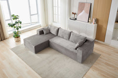 Compression Sectional Couch with Comfy Chaise, Boneless L Shape Sofa with Deep Seat, Minimalist Modular Couches Sleeper for Living Room Bedroom Apartment Lounge,corduroy,Grey
