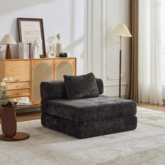 Compression Sofa,Convertible Floor Sofa Bed with Fixed-Shape Frame,Single Seater Boneless Modular Sectional Sofa,No Assembly Required,Chenille fabric,for Living Room Bedroom,Black