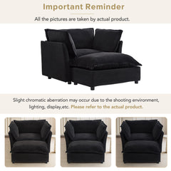 Modern Armchair Sofa 47' Cozy Upholstered Sofa Chair with Movable Ottoman, Black Chenille, Wide Seat & Curved Armrests