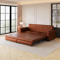 93.7 ' Pull Out Sofa Bed, 3-in-1 Faux Leather Convertible Sleeper Sofa with Nailhead Trim & Rolled Arm,Multi-Functional Sofa Bed for Living Room,Bedroom,Apartment,Office