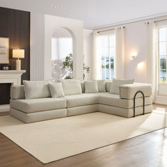 Oversized Upholstered Sectional Sofa Couch Set, Modular 118.2 ' L Shaped Floor Living Room Sofa Set With 6 Pillows, DIY Combination Sofa Couch for living rooms, apartments,bedrooms, Light Grey