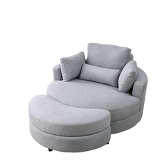 [Video] Welike Swivel Accent Barrel Modern Grey Sofa Lounge Club Big Round Chair with Storage Ottoman Linen Fabric for Living Room Hotel with Pillows