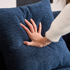 LY-025S Curved Loveseat Blue Full Compression Sponge Sofa, 30D Chenille No-Assembly Compact Sofa for Small Spaces & Apartments, 65'L, 300 lbs, 3 Pillows